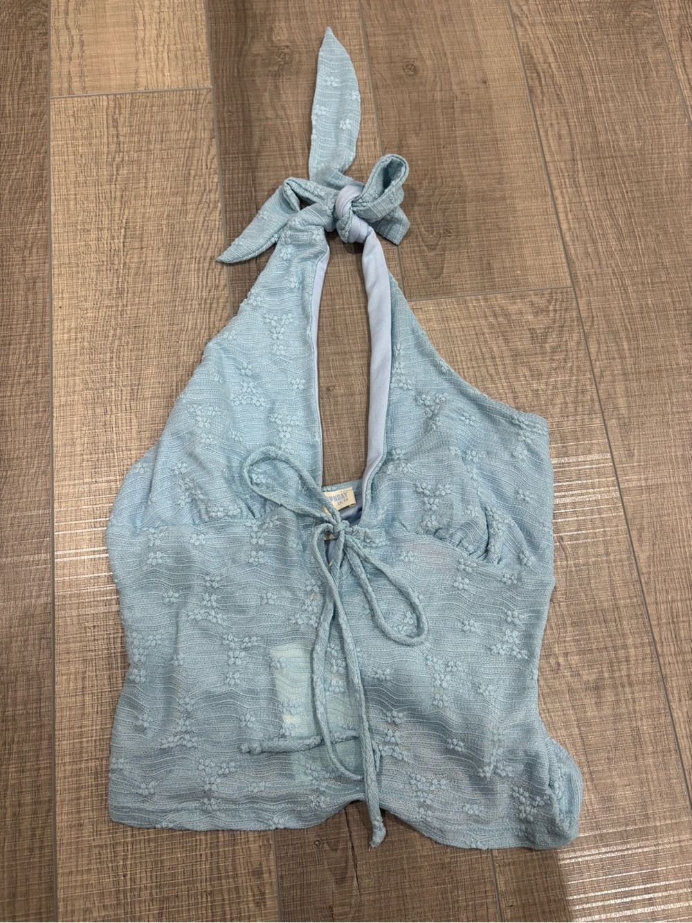 See You Monday Light Blue Halter Tie-Front Camisole